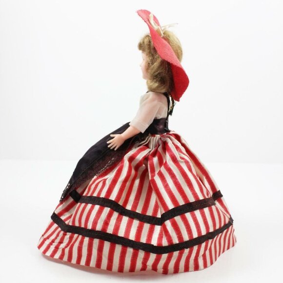 Vintage Plastic Costumed Display Doll Sleep Eyes Frozen Legs Red & White Dress - Picture 6 of 10